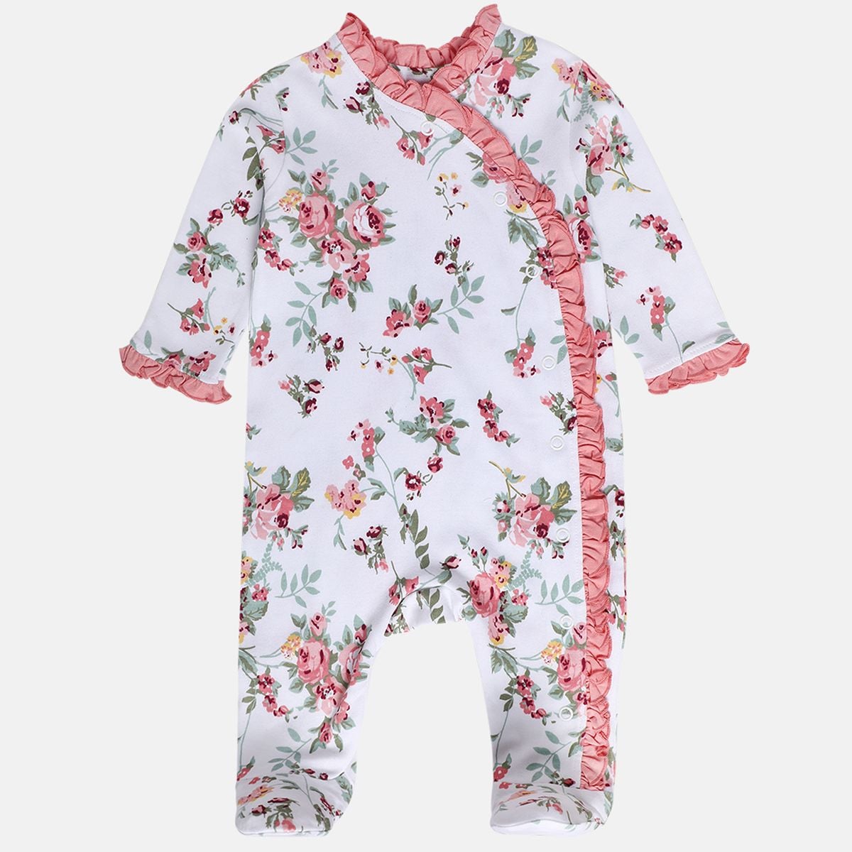 Baby Girls White Cotton Sleepsuit Cap and Rattle Gift Set Pack of 3 Floral Printed Everyday Wear