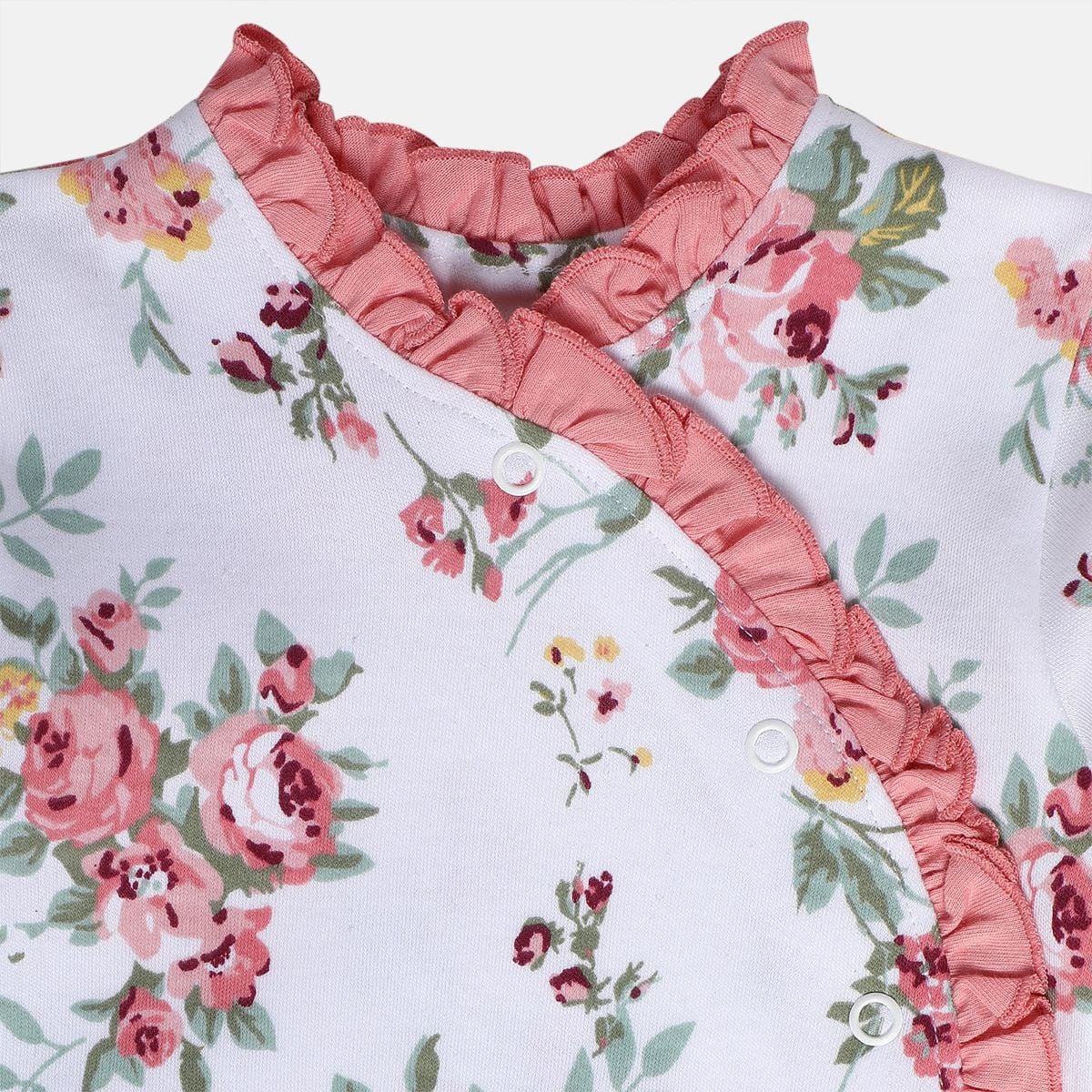 Baby Girls White Cotton Sleepsuit Cap and Rattle Gift Set Pack of 3 Floral Printed Everyday Wear