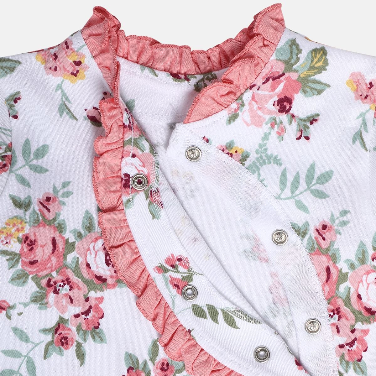 Baby Girls White Cotton Sleepsuit Cap and Rattle Gift Set Pack of 3 Floral Printed Everyday Wear