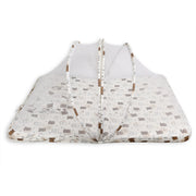 Baby Cotton Bed with Mosquito Net & Pillow, Bear Print – White