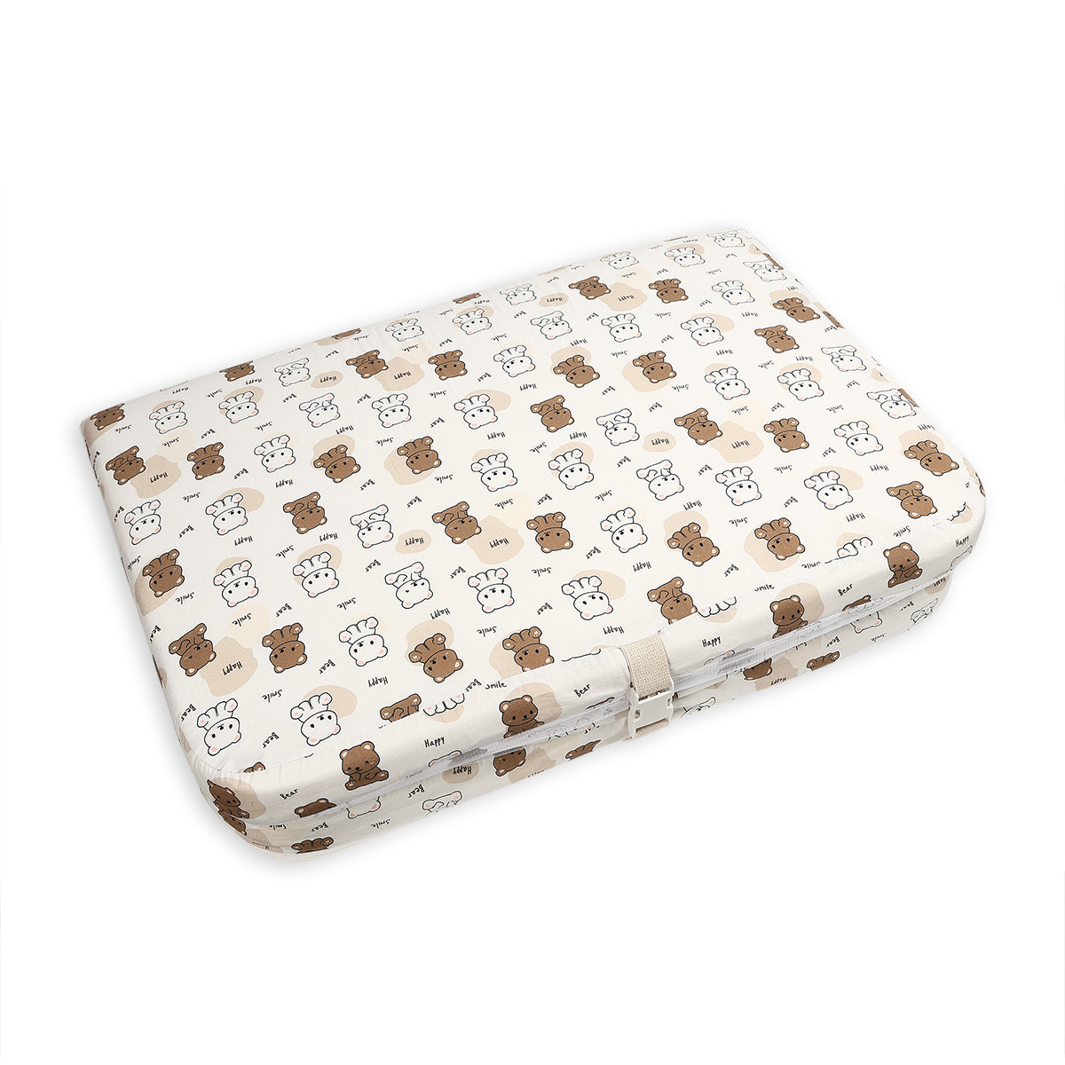 Baby Cotton Bed with Mosquito Net & Pillow, Bear Print – White