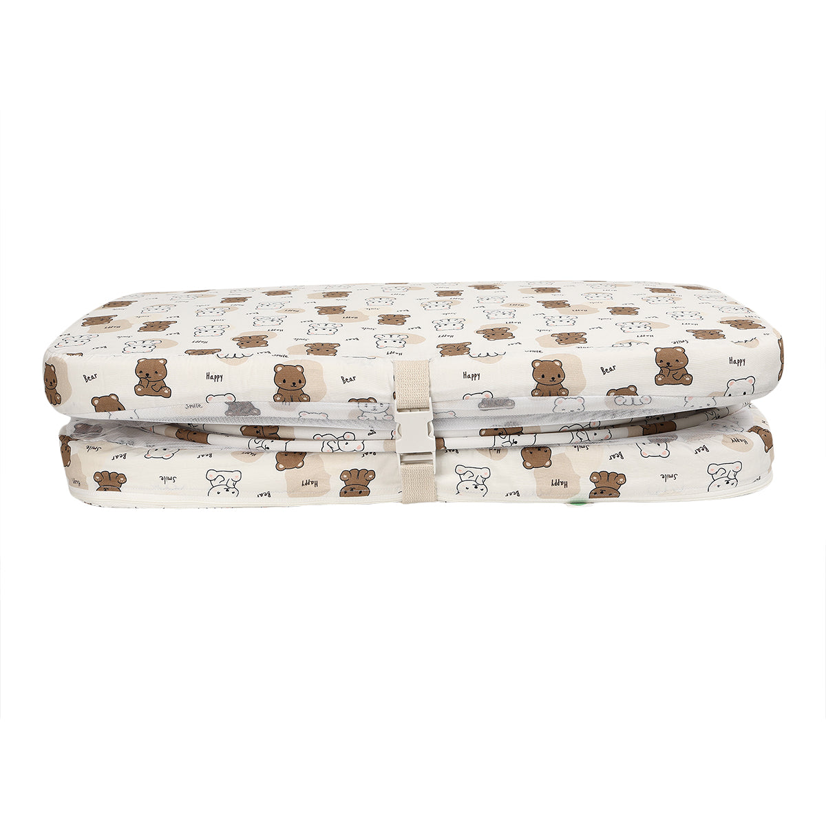 Baby Cotton Bed with Mosquito Net & Pillow, Bear Print – White
