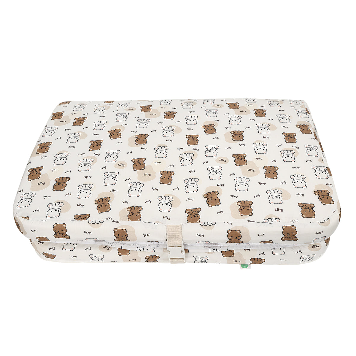 Baby Cotton Bed with Mosquito Net & Pillow, Bear Print – White