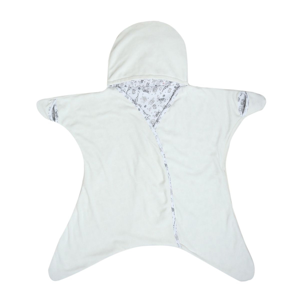 Baby Unisex White Cotton Hooded Wrapper Pack of 1 Reversible Animal Printed Cozy Nursery Essential