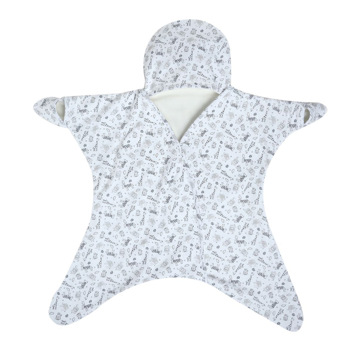 Baby Unisex White Cotton Hooded Wrapper Pack of 1 Reversible Animal Printed Cozy Nursery Essential