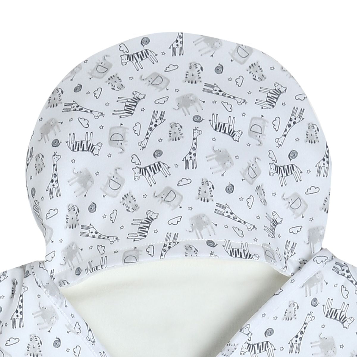 Baby Unisex White Cotton Hooded Wrapper Pack of 1 Reversible Animal Printed Cozy Nursery Essential