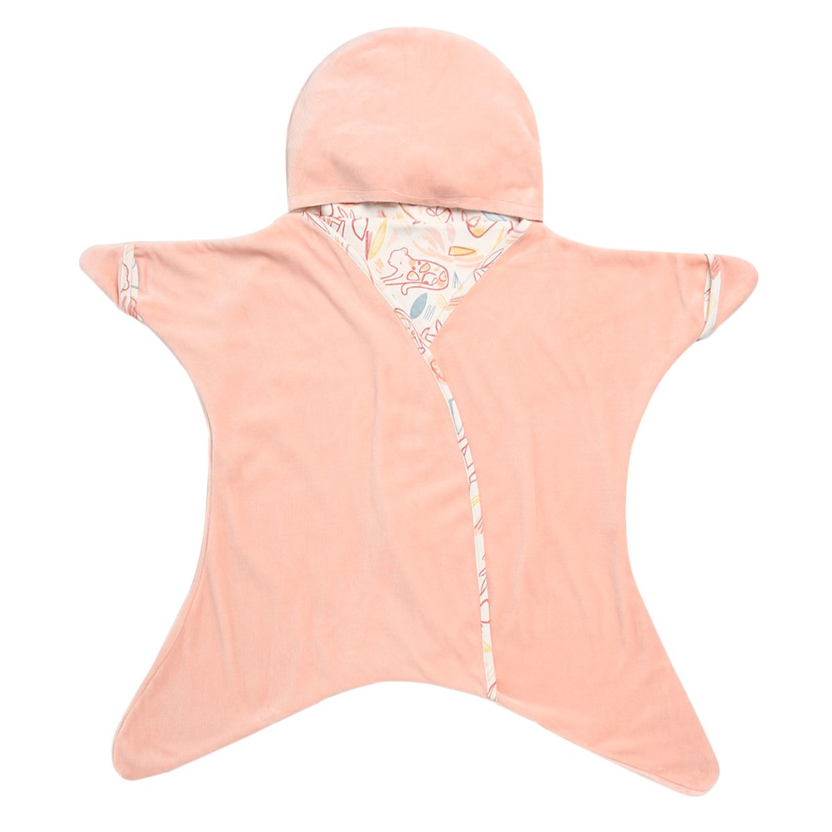 Baby Girls Peach Cotton Hooded Wrapper Pack of 1 Reversible Animal Printed Cozy Nursery Essential