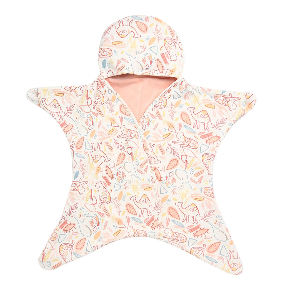 Baby Girls Peach Cotton Hooded Wrapper Pack of 1 Reversible Animal Printed Cozy Nursery Essential