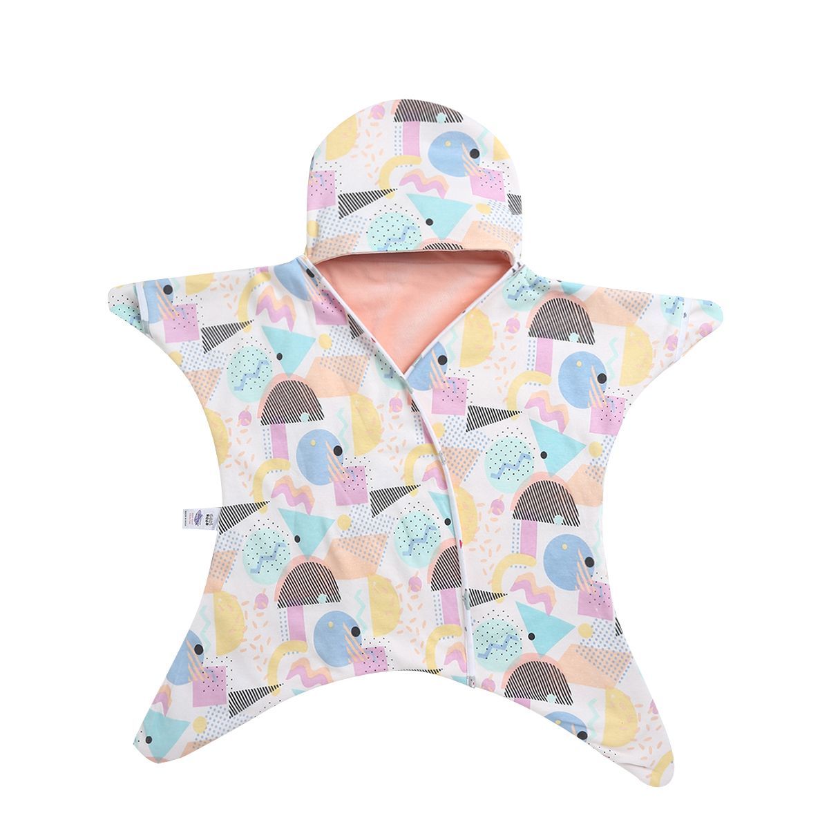 Baby Unisex White Cotton Hooded Wrapper Pack of 1 Geometric Printed Cozy Nursery Essential