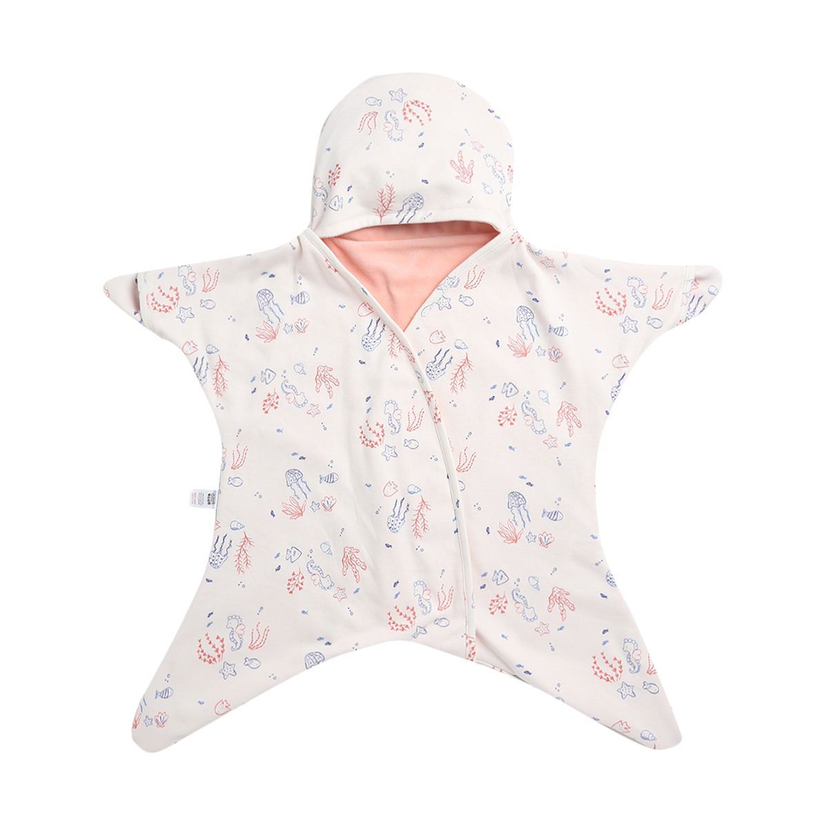Baby Girls Cream Cotton Hooded Wrapper Pack of 1 Sea Life Printed Cozy Nursery Essential