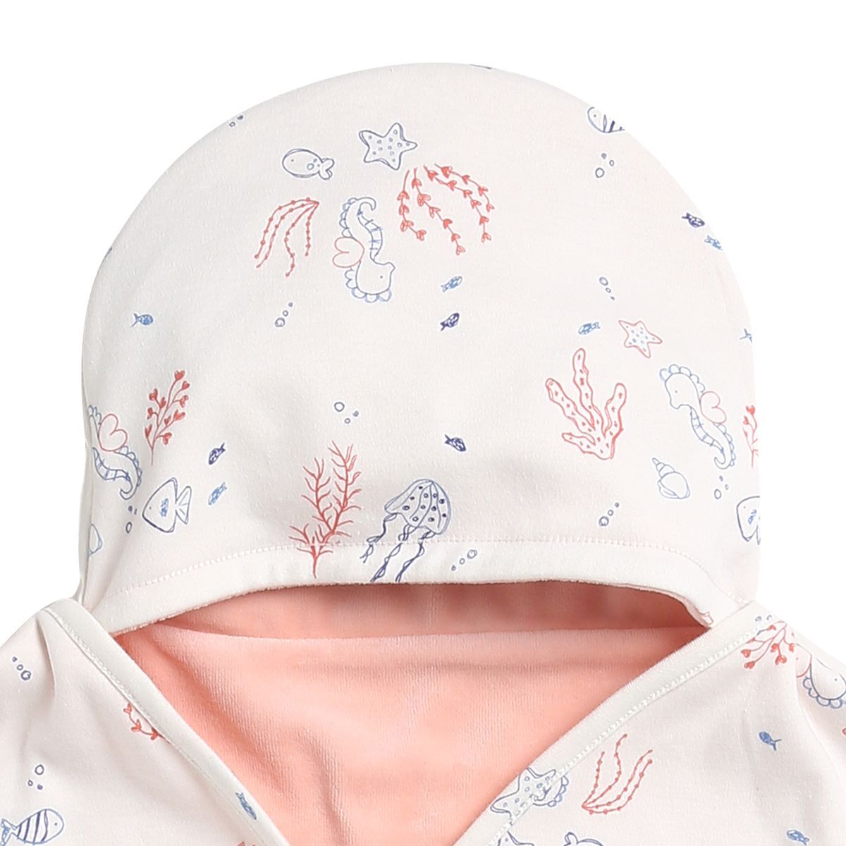 Baby Girls Cream Cotton Hooded Wrapper Pack of 1 Sea Life Printed Cozy Nursery Essential