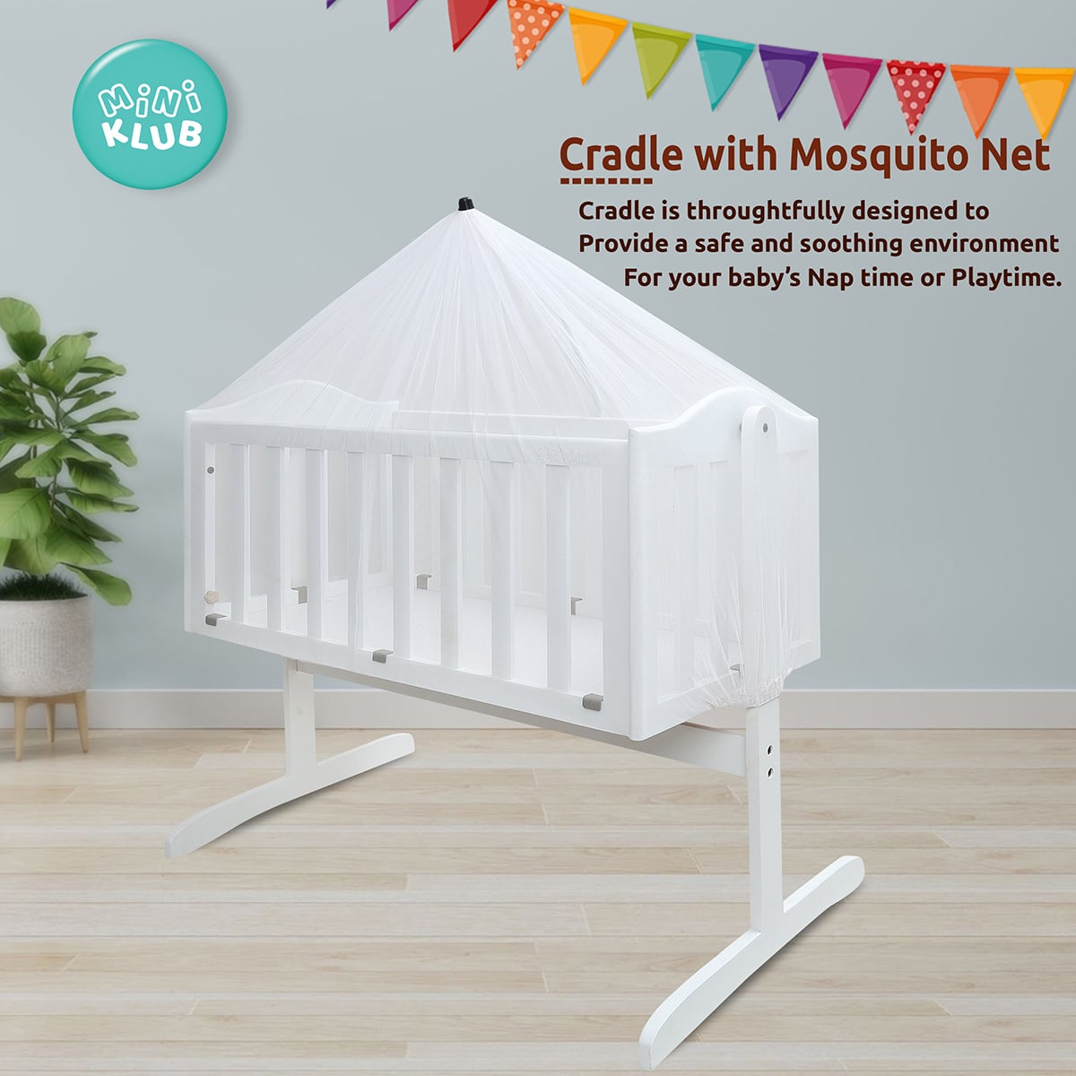 Baby Unisex White Fabric Cradle with Mosquito Net Pack of 1 Comfortable Baby Sleeping Cradle