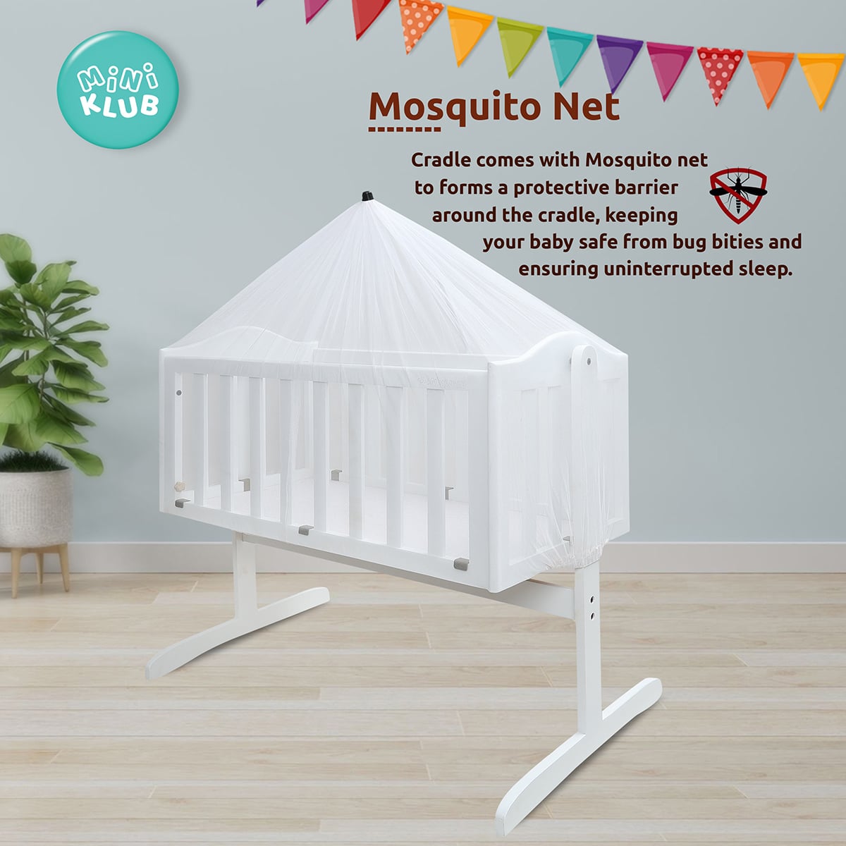 Baby Unisex White Fabric Cradle with Mosquito Net Pack of 1 Comfortable Baby Sleeping Cradle