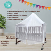 Baby Unisex Brown Wooden Cot with Rocking Base and Wheels Pack of 1 Comfortable Baby Sleeping Cot