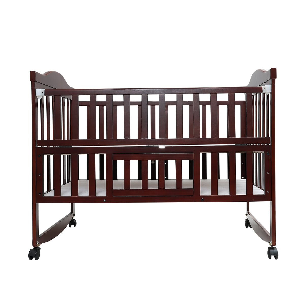 Baby Unisex Brown Wooden Cot with Rocking Base and Wheels Pack of 1 Comfortable Baby Sleeping Cot