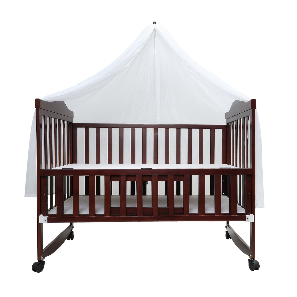 Baby Unisex Brown Wooden Cot with Rocking Base and Wheels Pack of 1 Comfortable Baby Sleeping Cot