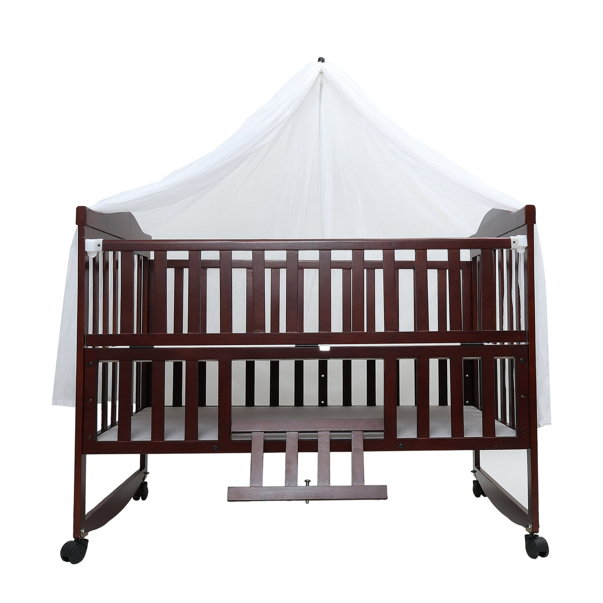 Baby Unisex Brown Wooden Cot with Rocking Base and Wheels Pack of 1 Comfortable Baby Sleeping Cot