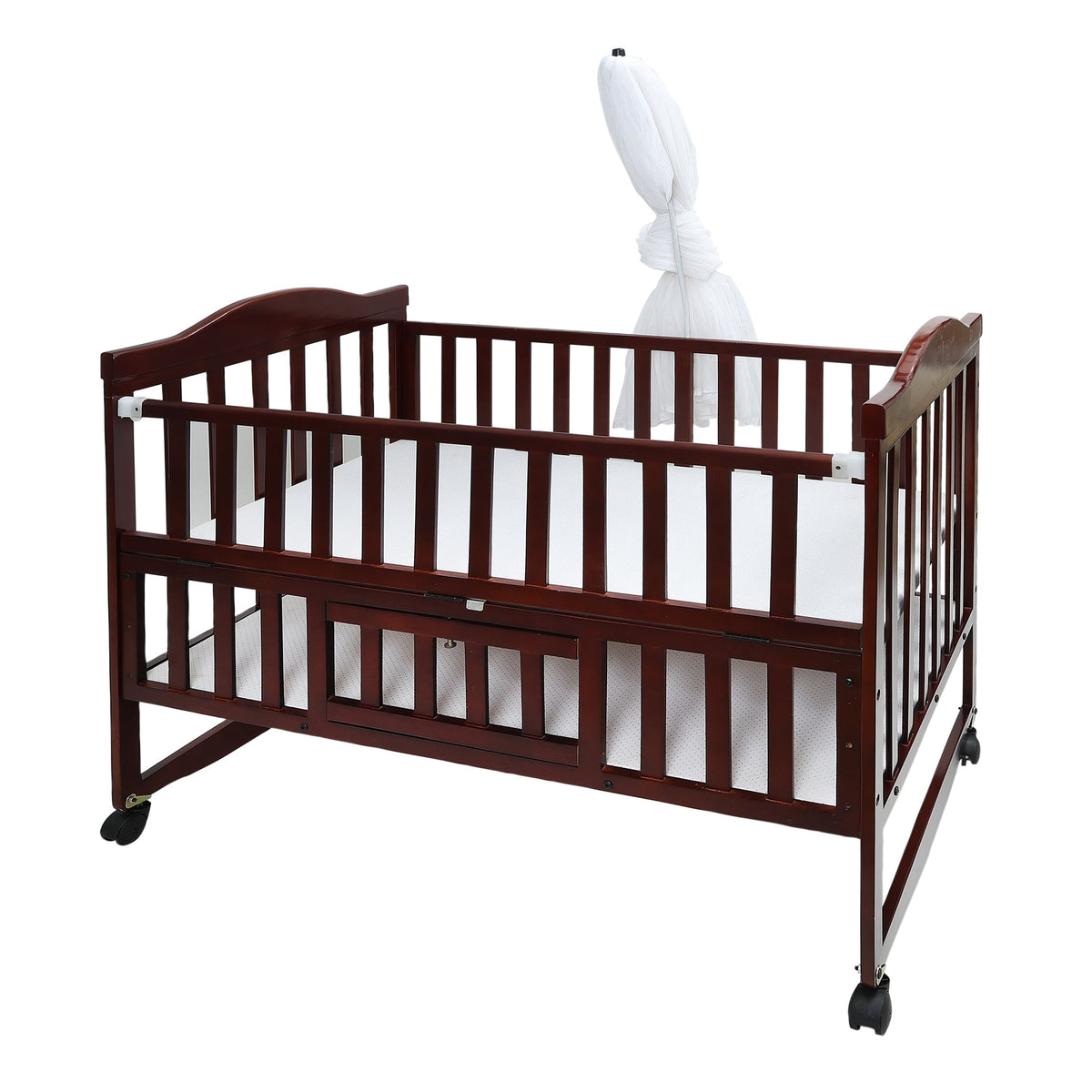 Baby Unisex Brown Wooden Cot with Rocking Base and Wheels Pack of 1 Comfortable Baby Sleeping Cot