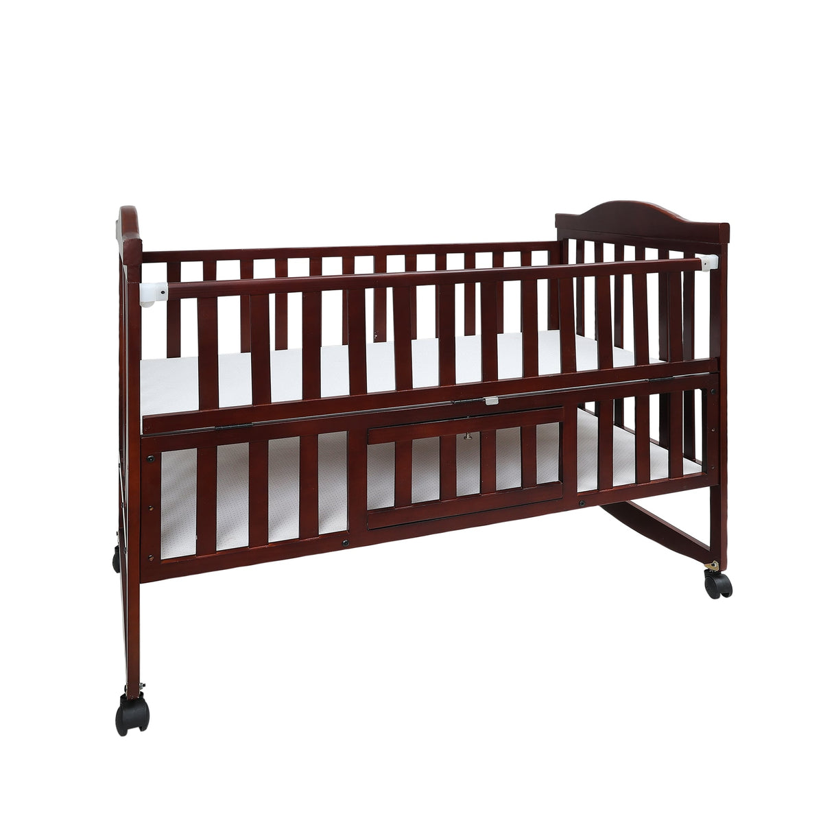 Baby Unisex Brown Wooden Cot with Rocking Base and Wheels Pack of 1 Comfortable Baby Sleeping Cot