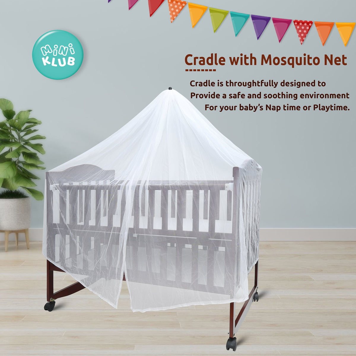 Baby Unisex Brown Wooden Cot with Rocking Base and Wheels Pack of 1 Comfortable Baby Sleeping Cot
