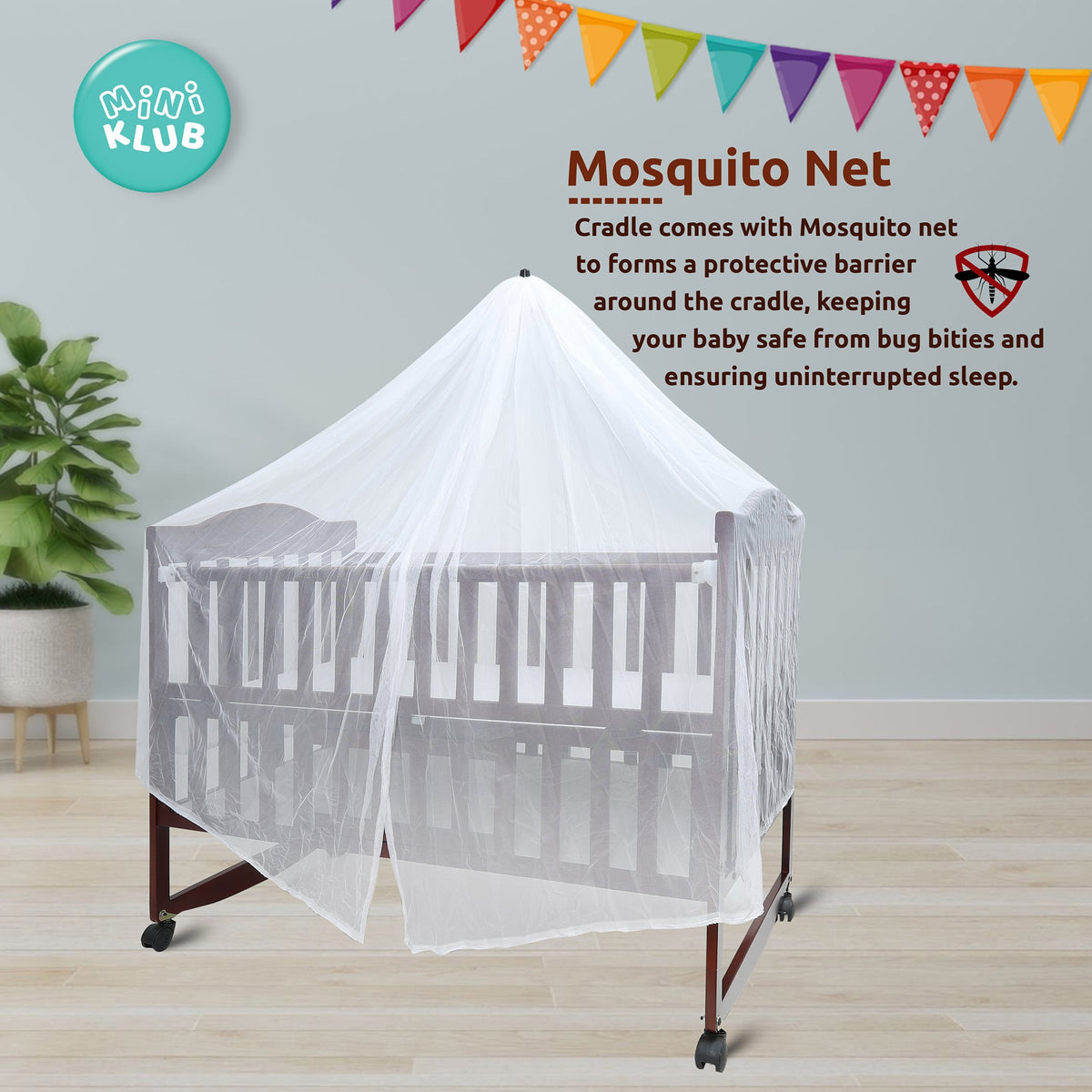 Baby Unisex Brown Wooden Cot with Rocking Base and Wheels Pack of 1 Comfortable Baby Sleeping Cot