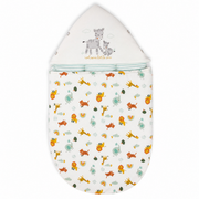 Baby Unisex White Cotton Animal Printed Hooded Nest Bag With Zipper Closure