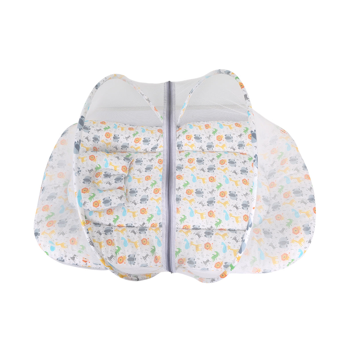 Baby Mosquito Net Bed with Zipper Closure & Cushioned Base, Multicolor Print