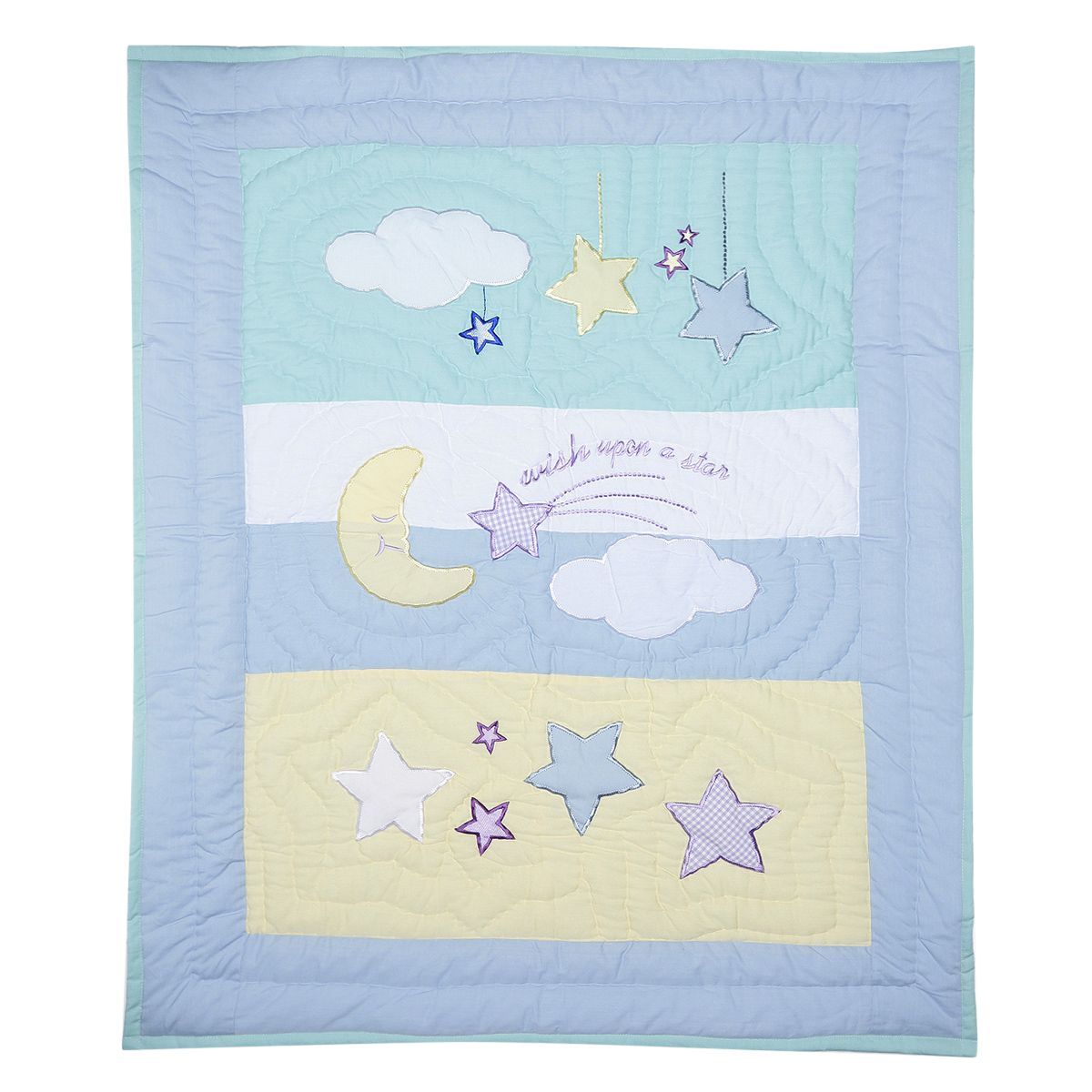 Baby Unisex Blue Cotton Moon and Star Applique Quilt Pack of 1 Soft Nursery Bedding