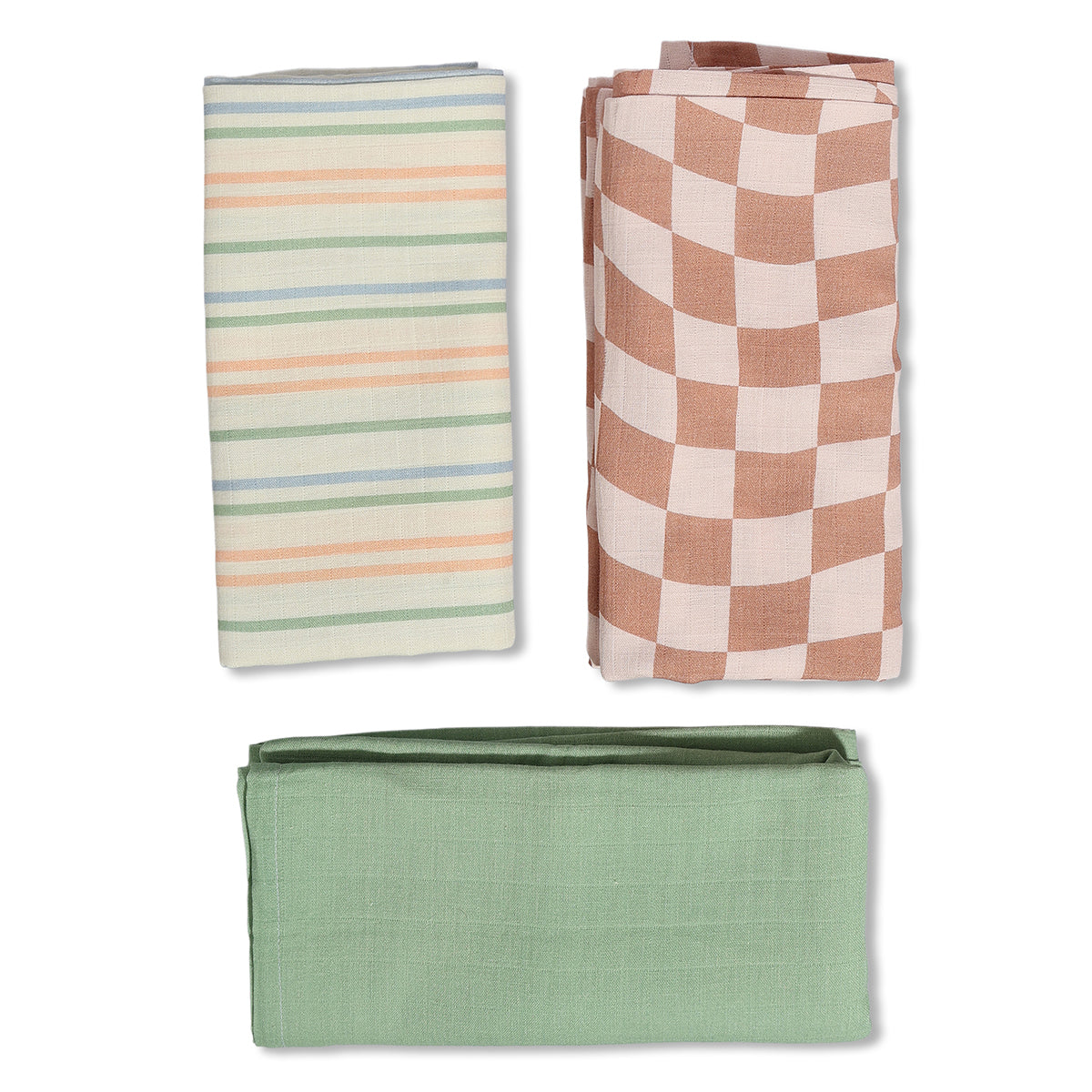 Baby Muslin Swaddle Cloth Pack Of 3, Green Peach And Multicolor