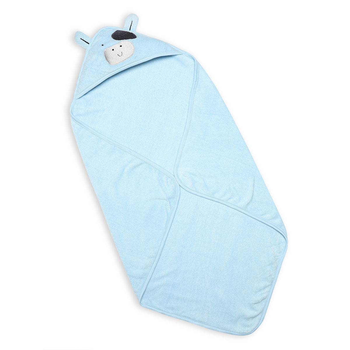 Boys Blue Hooded Coral Fleece Bath Towel with Puppy Embroidery