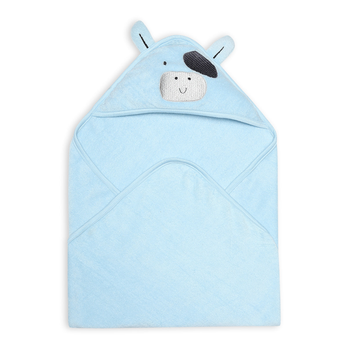 Boys Blue Hooded Coral Fleece Bath Towel with Puppy Embroidery