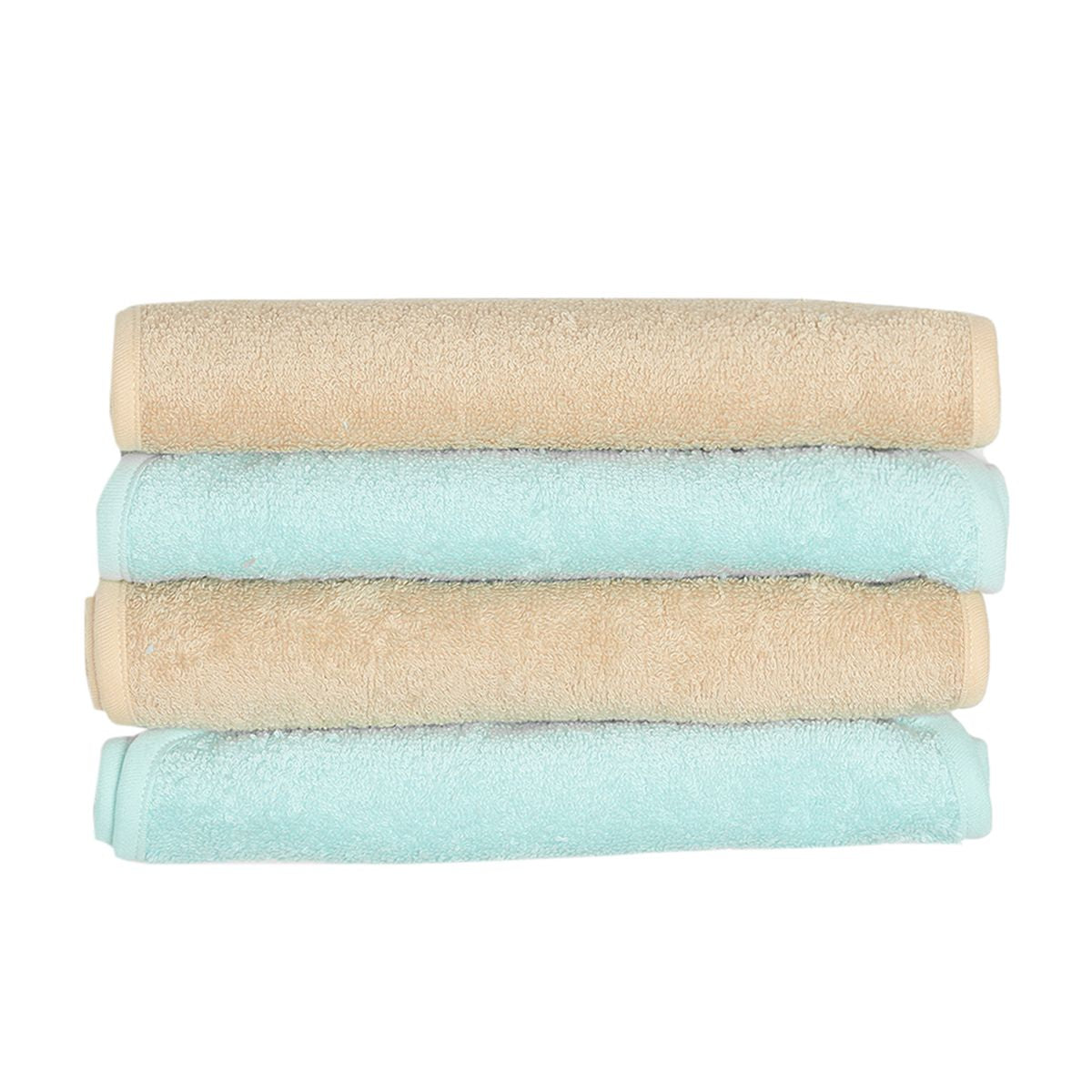 Unisex Beige & Mint Green Coral Fleece Washcloth Pack of 2 Soft Face Towels