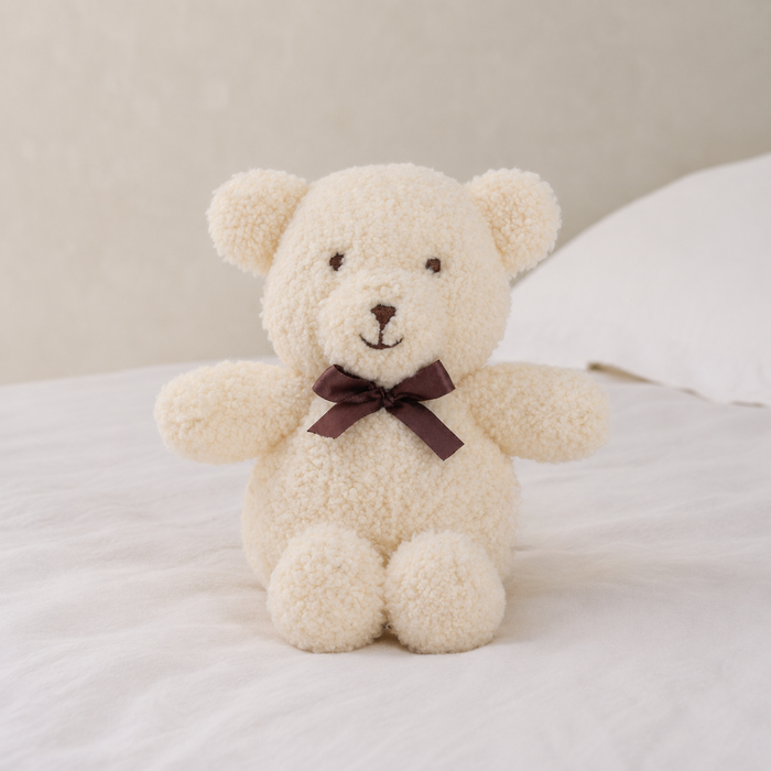 Baby Unisex Cream Polyester Plush Teddy Bear Soft Toy With Bow Detail Pack Of 1 For Cuddling Playtime And Gifting