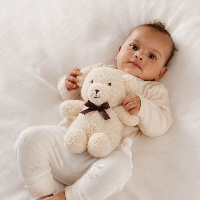 Baby Unisex Cream Polyester Plush Teddy Bear Soft Toy With Bow Detail Pack Of 1 For Cuddling Playtime And Gifting