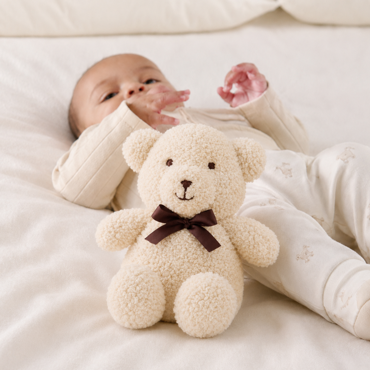 Baby Unisex Cream Polyester Plush Teddy Bear Soft Toy With Bow Detail Pack Of 1 For Cuddling Playtime And Gifting