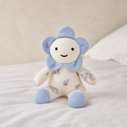 Baby Girls White And Blue Cotton Floral Printed Flower Soft Toy With Embroidered Face Pack Of 1 For Cuddling Playtime And Gifting