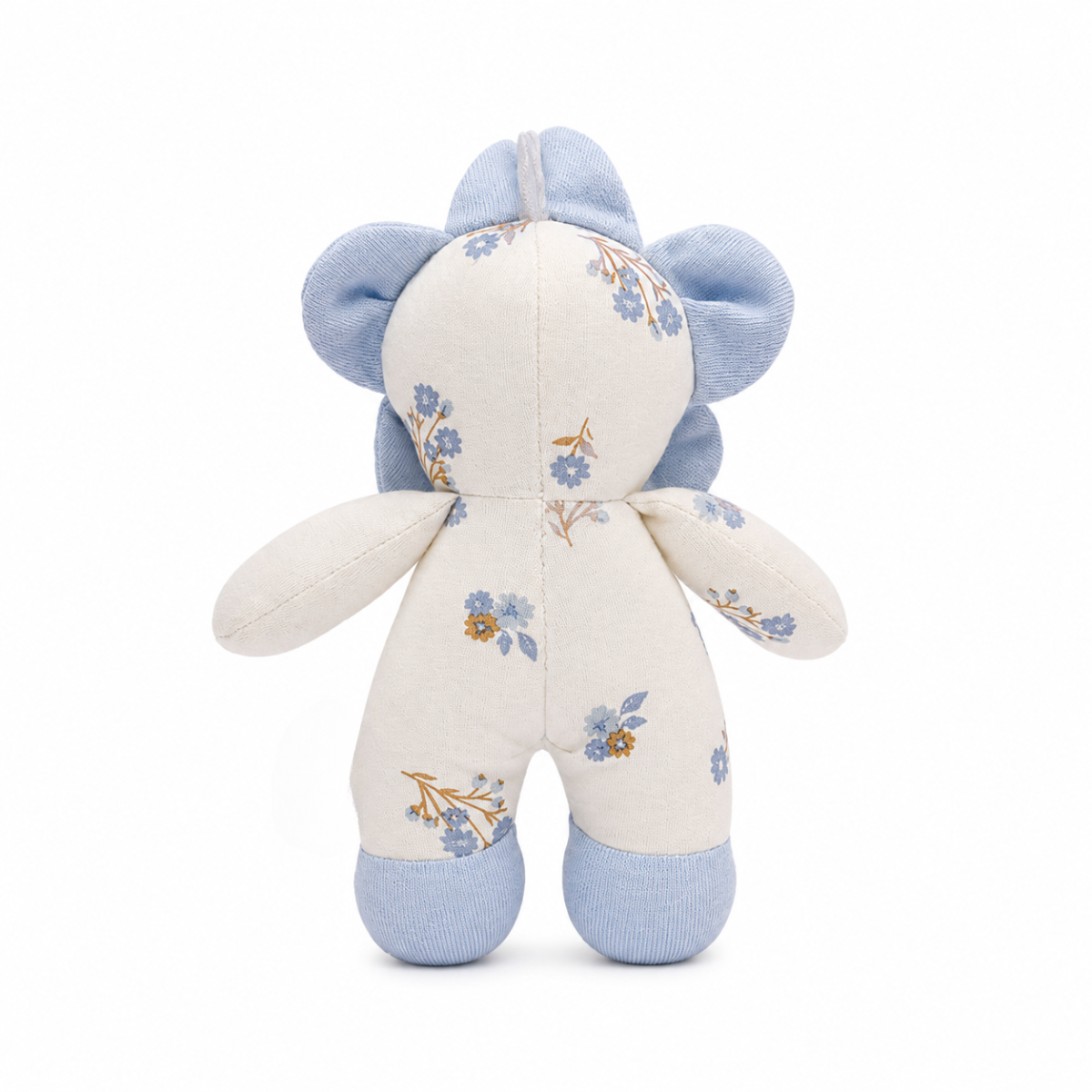 Baby Girls White And Blue Cotton Floral Printed Flower Soft Toy With Embroidered Face Pack Of 1 For Cuddling Playtime And Gifting