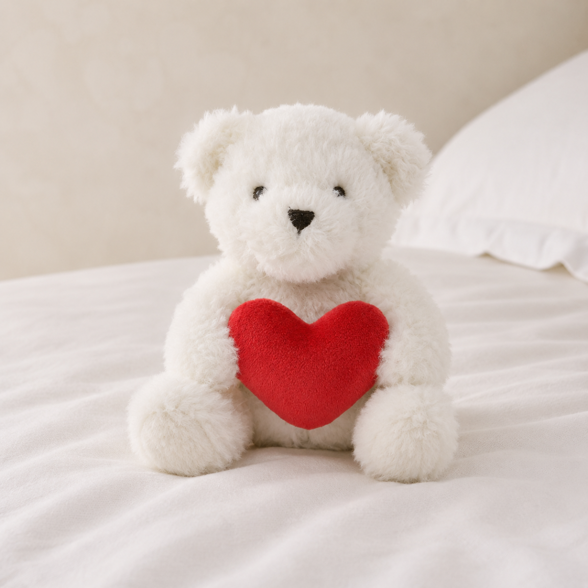 Baby Girls White And Red Polyester Plush Teddy Bear Soft Toy With Heart Detail  For Cuddling Playtime And Gifting