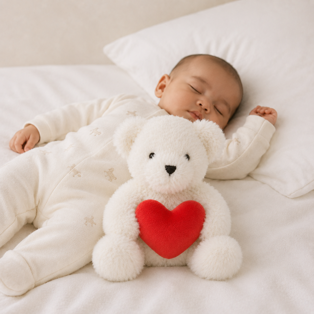 Baby Girls White And Red Polyester Plush Teddy Bear Soft Toy With Heart Detail  For Cuddling Playtime And Gifting