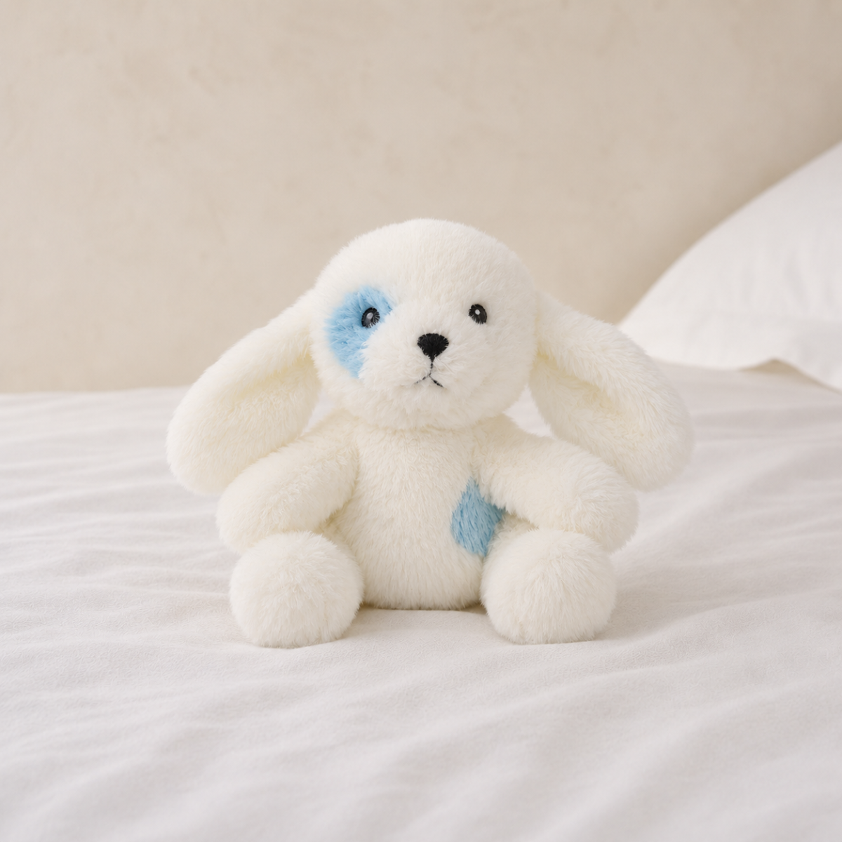 Baby Unisex White And Blue Polyester Plush Dog Soft Toy With Floppy Ears For Cuddling Playtime And Gifting