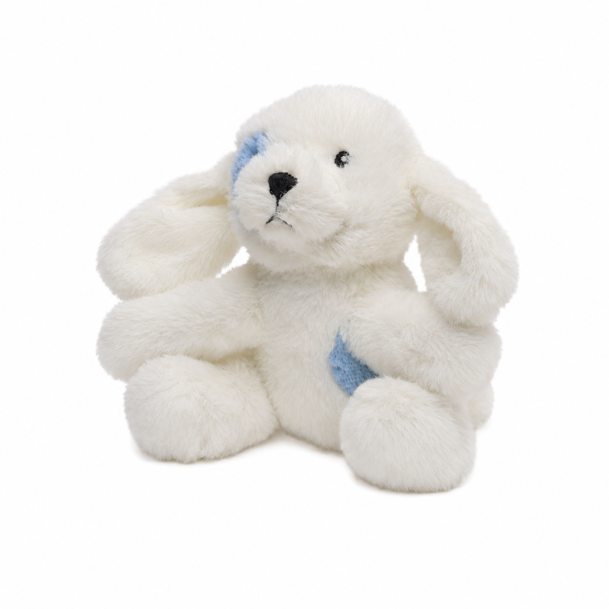 Baby Unisex White And Blue Polyester Plush Dog Soft Toy With Floppy Ears For Cuddling Playtime And Gifting