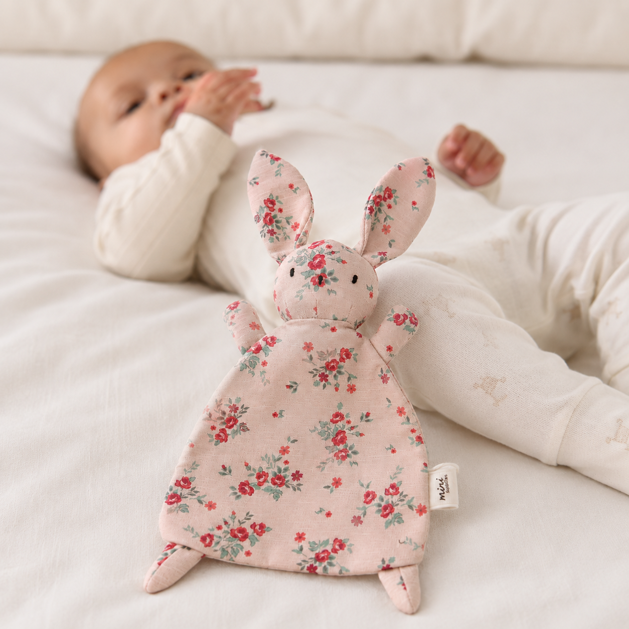 Baby Girls Pink Cotton Floral Bunny Comforter Soft Cuddle Toy