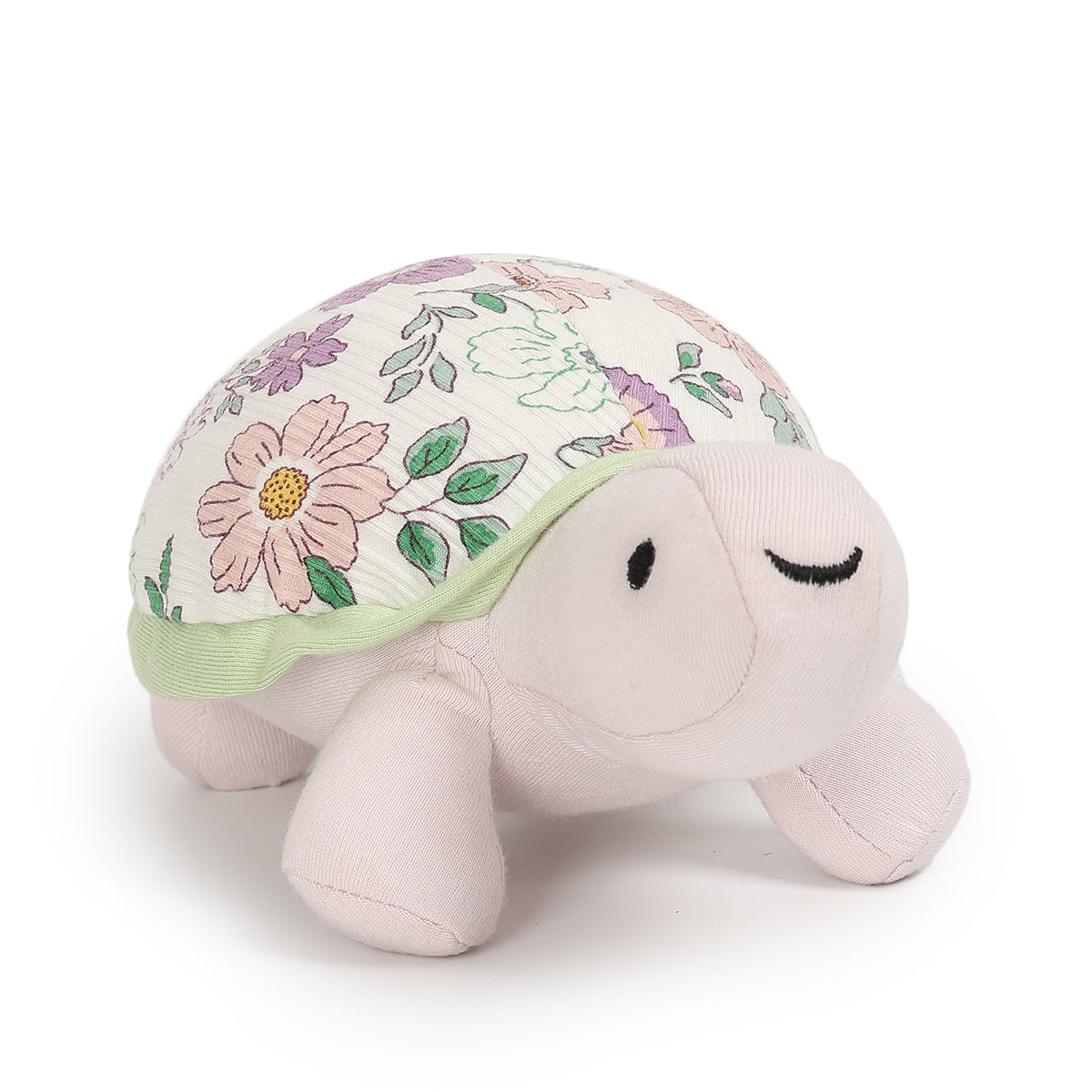 Baby Soft Turtle Plush Toy with Floral Print, Light Pink and Green