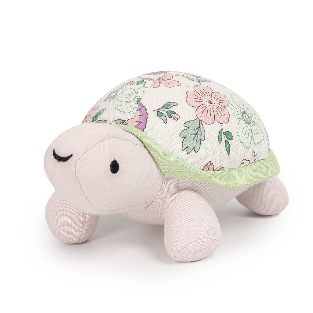 Baby Soft Turtle Plush Toy with Floral Print, Light Pink and Green