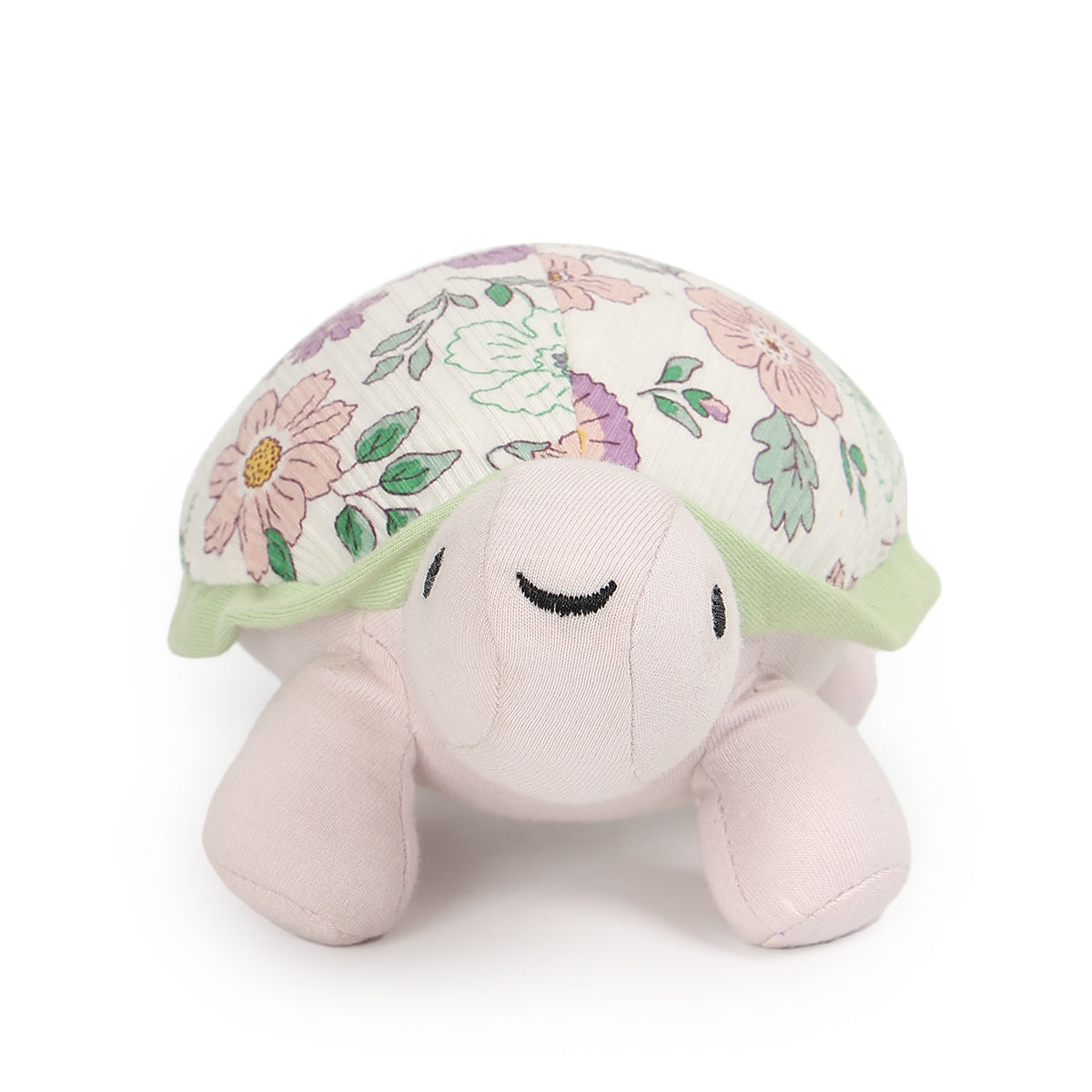 Baby Soft Turtle Plush Toy with Floral Print, Light Pink and Green