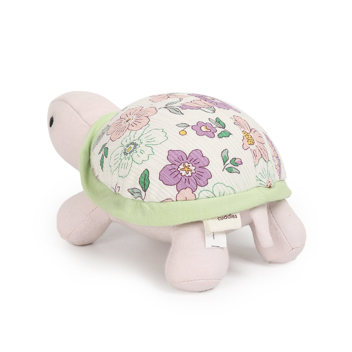 Baby Soft Turtle Plush Toy with Floral Print, Light Pink and Green