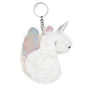 Girls White Unicorn Faux Fur Keychain with Iridescent Wings Bag Charm