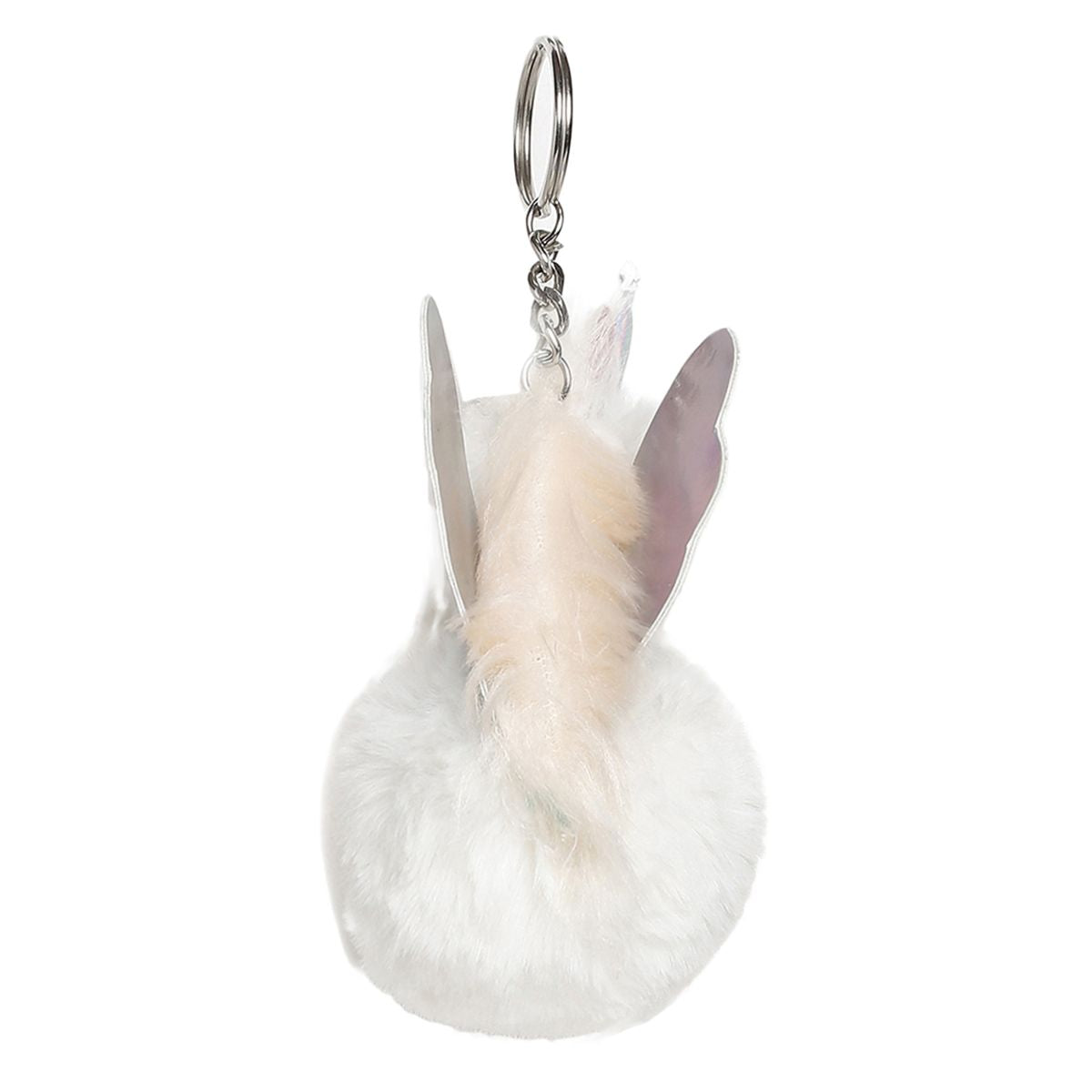 Girls White Unicorn Faux Fur Keychain with Iridescent Wings Bag Charm