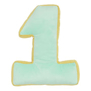 Baby Unisex Mint Green and Yellow Polyester Number One Cushion Pack of 1 Soft Birthday Decor Pillow
