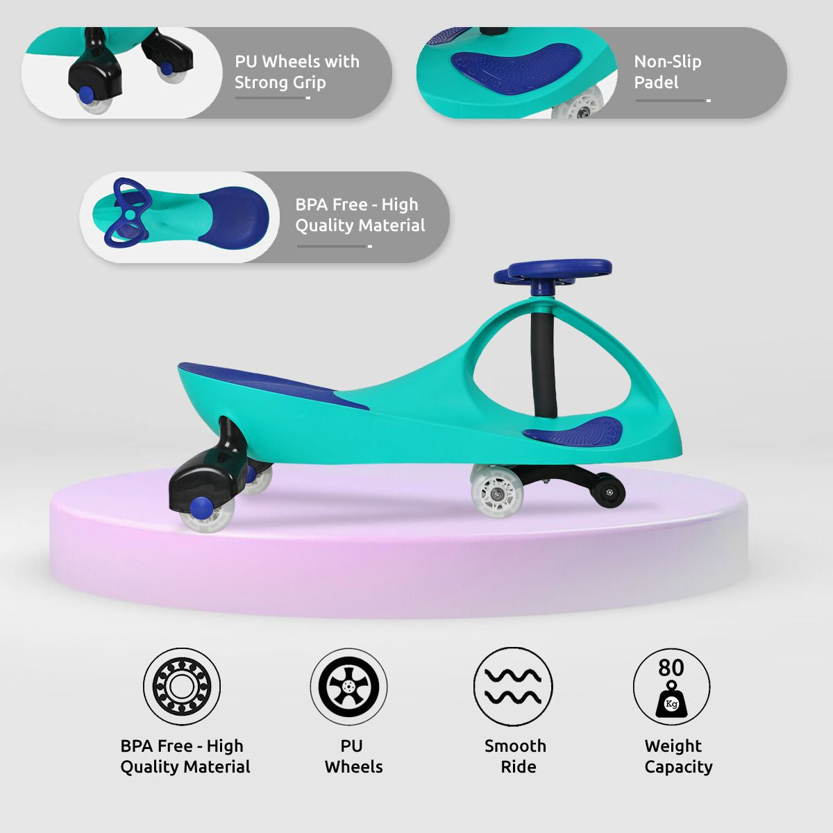 Miniklub Boys Teal And Black Color Twist Car Ride-On